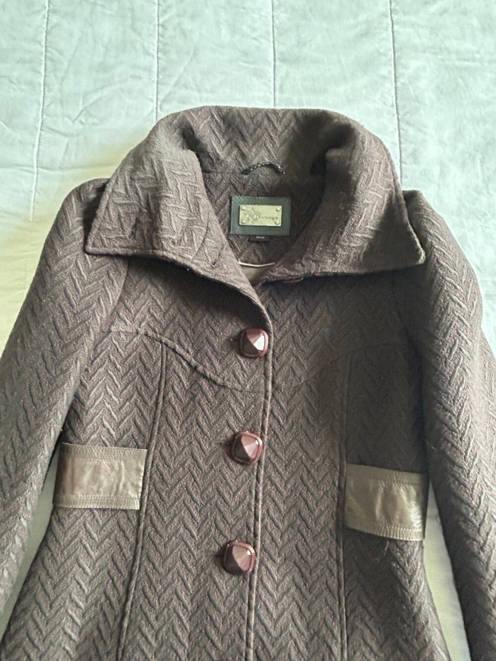 Mackage Chevron Textured Wool Coat with Leather Accents - Picture 5 of 12